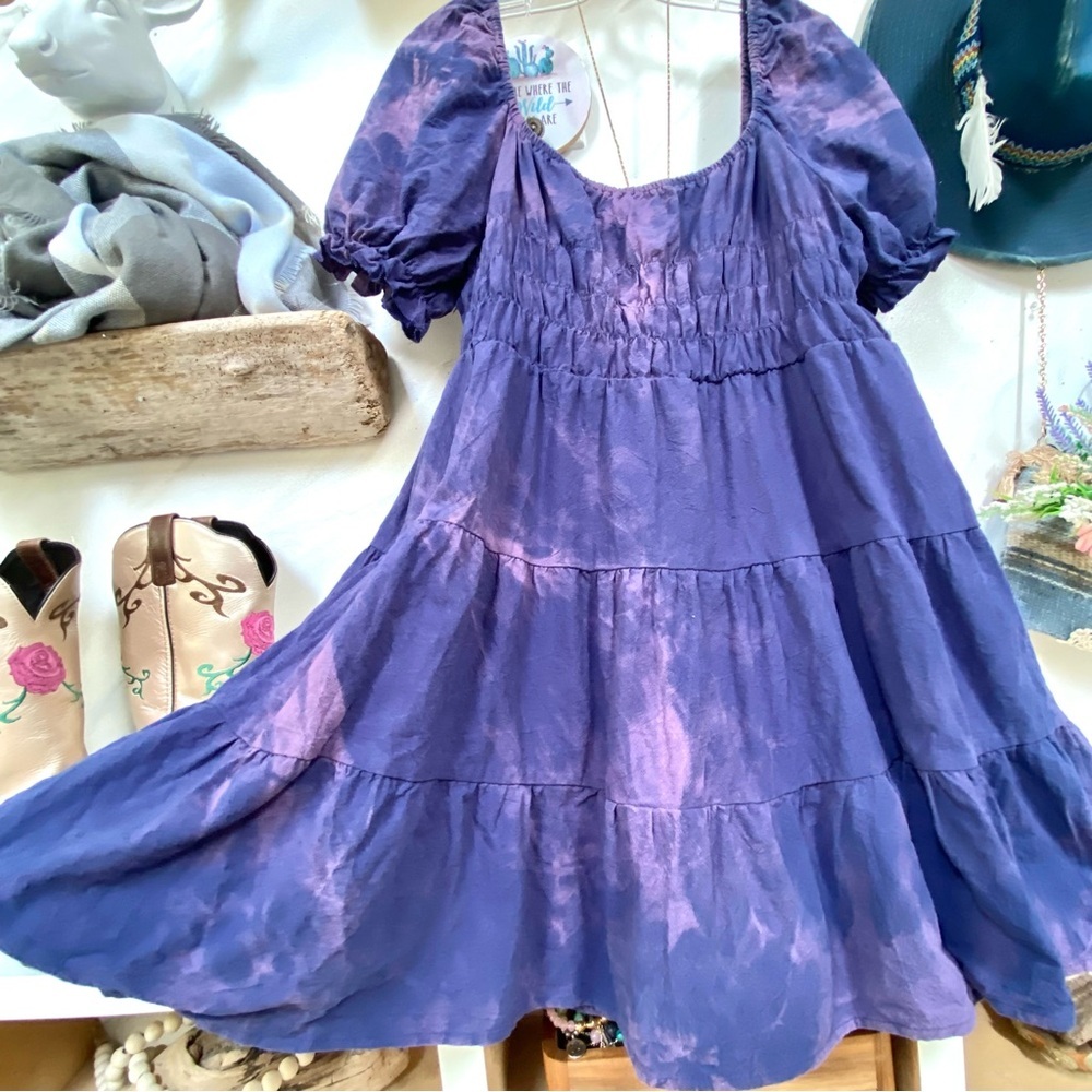 Artisan Aurora Tie Dye Purple Babydoll Dress - Picture 11 of 15